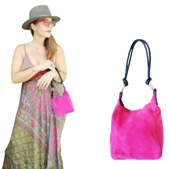 Pink Suede Small Handcrafted Handbag. NWOT - Picture 1 of 4